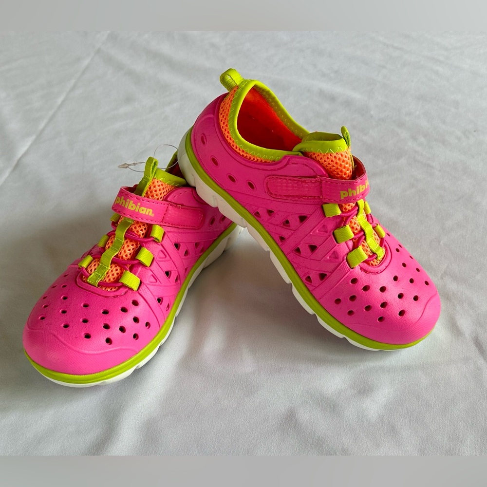 Stride Rite Girls Phibian Land 2 Water Shoes Neon Pink Yellow Orange Sz 12 New